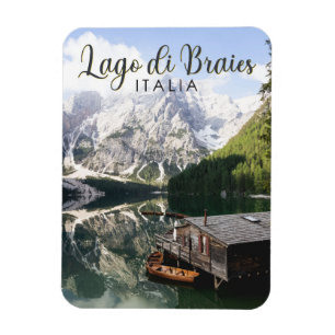 Lago di Braies Italy Travel Art Vintage Magnet