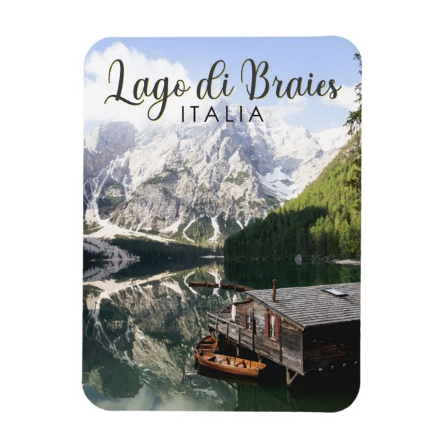 Lago di Braies Italy Travel Art Vintage  Magnet (Vertical)