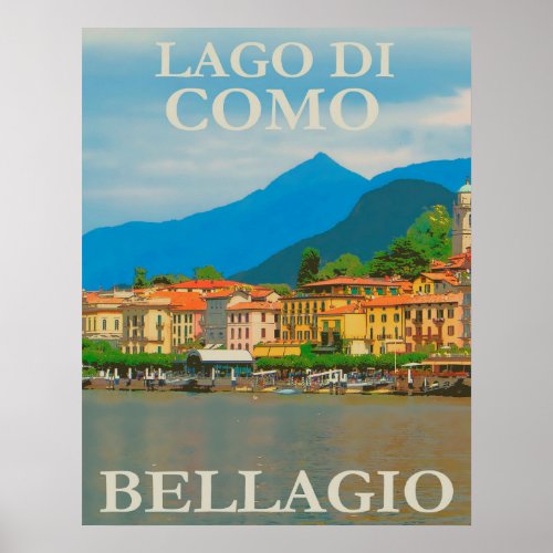 Lago Di Como Bellagio Italy Vintage Travel Poster