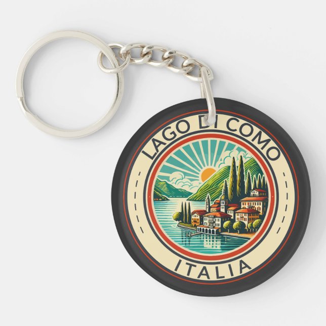 Lago di Como Italia Illustration Travel Art Badge Keychain (Front)