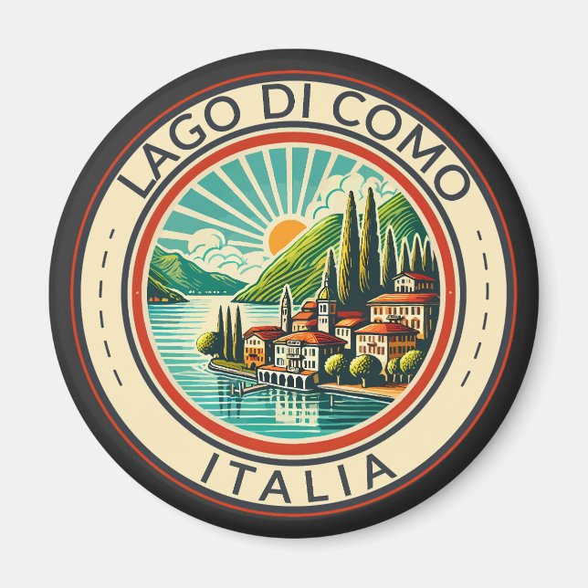 Lago di Como Italia Illustration Travel Art Badge Magnet (Front)
