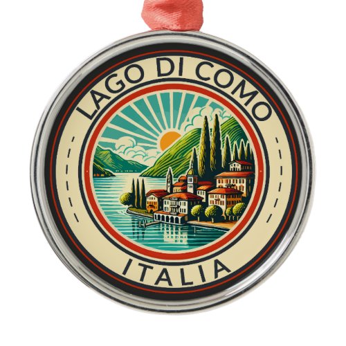 Lago di Como Italia Illustration Travel Art Badge Metal Ornament