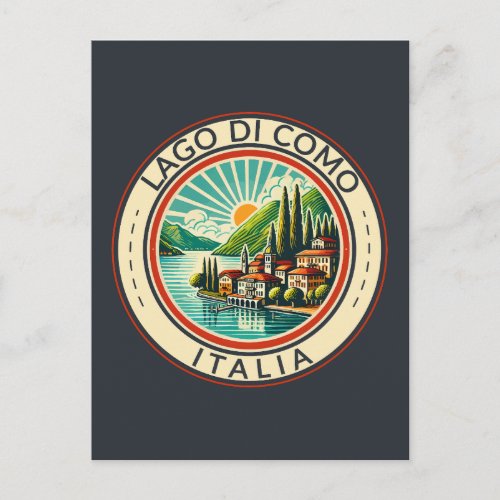 Lago di Como Italia Illustration Travel Art Badge Postcard