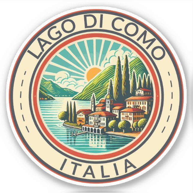 Lago di Como Italia Illustration Travel Art Badge Sticker (Front)