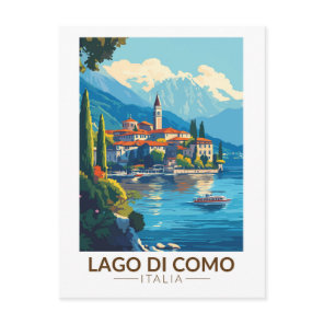 Lago di Como Italia Lombardia Travel Art Vintage Postcard