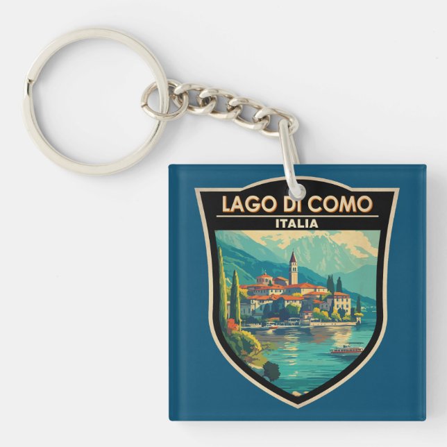 Lago di Como Italia Travel Art Badge Keychain (Front)