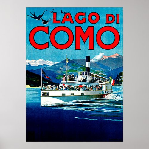 Lago di Como Lake Italy Vintage Travel Poster