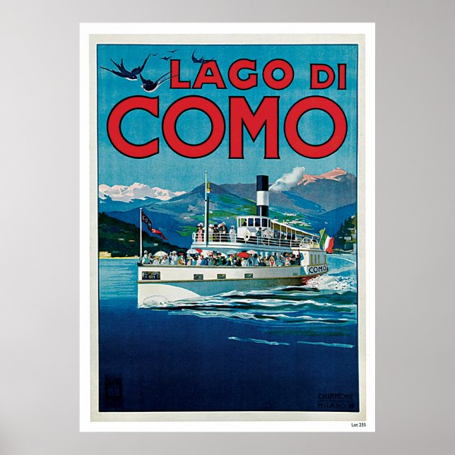 "Lago di Como" Vintage Italian Travel Poster (Front)