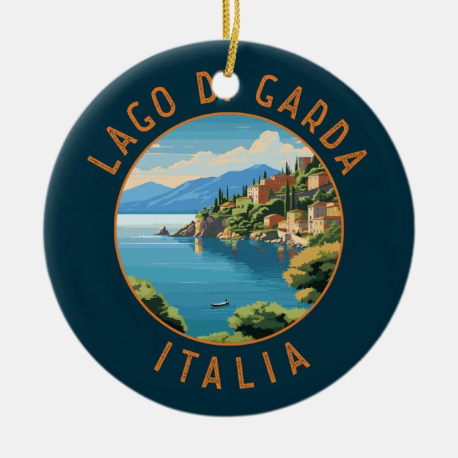 Lago di Garda Italia Retro Distressed Circle Ceramic Ornament (Front)
