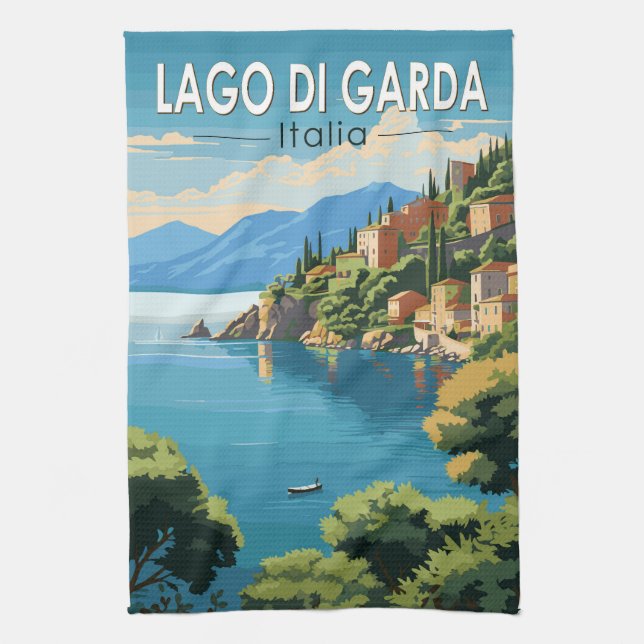 Lago di Garda Italia Travel Art Vintage Kitchen Towel (Vertical)