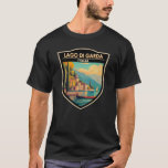 Lago di Garda Italia Travel Art Vintage T-Shirt<br><div class="desc">Lake Garda vector art design. Lake Garda,  in northern Italy,  is known for its crystal clear water. At the south end,  the town of Sirmione is dominated by the Rocca Scaligera,  a fortress with harbor views.</div>
