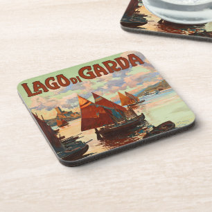 Lago di Garda, Lake Garda, Italy Vintage Travel, L Beverage Coaster