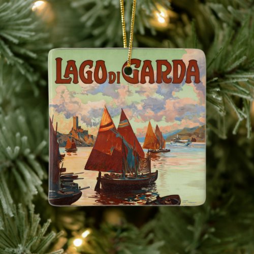 Lago di Garda, Lake Garda, Italy Vintage Travel, L Ceramic Ornament