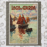 Lago di Garda, Lake Garda, Italy Vintage Travel, L Jigsaw Puzzle<br><div class="desc">Vintage illustration European travel poster from Lake Garda,  Italy featuring sailboats and their reflections in the water. The boats are floating on the lake on a cloudy day.</div>