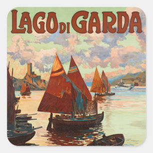 Lago di Garda, Lake Garda, Italy Vintage Travel, L Square Sticker