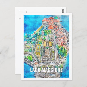 Lago Maggiore Italy Famous Travel Place Watercolor Postcard