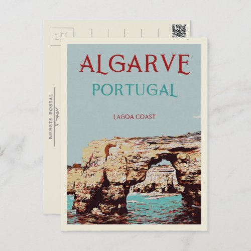 Lagoa coast illustration Algarve Portugal Postcard