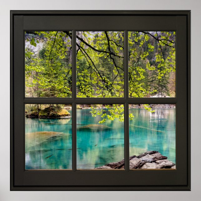 Lagoon, Lake View Faux Window Illusion Black Poster (Front)