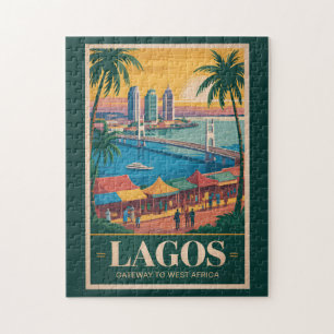 Lagos Nigeria Illustration Travel Art Vintage Jigsaw Puzzle