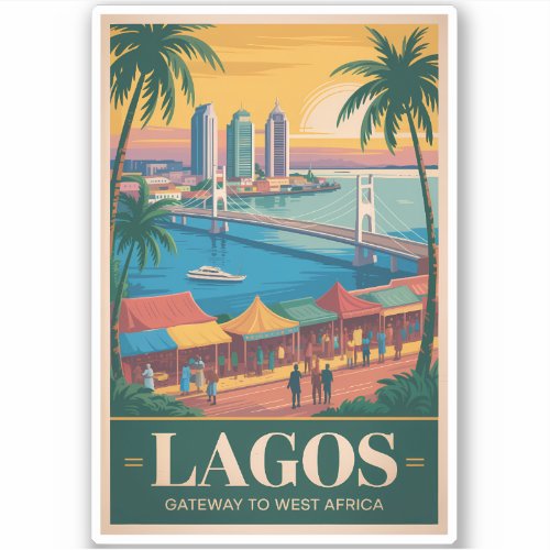 Lagos Nigeria Illustration Travel Art Vintage Sticker