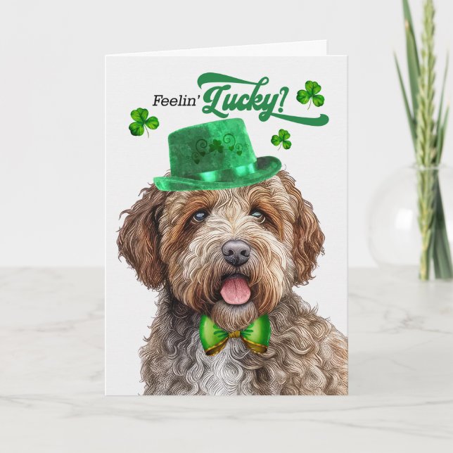 Lagotti Dog Feelin' Lucky St Patrick's Day Holiday Card (Front)