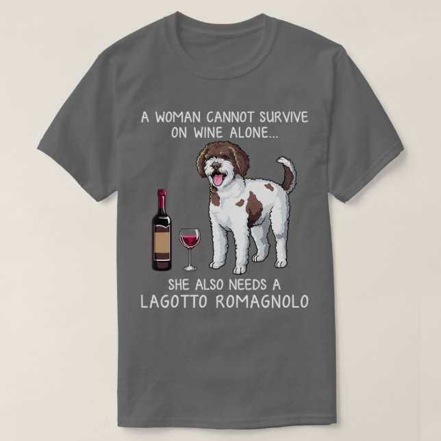 Lagotto Romagnolo and wine Funny dog  T-Shirt (Design Front)