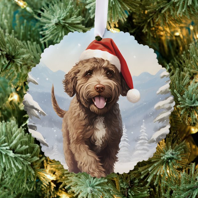 Lagotto Romagnolo Christmas Ornament Card (Insitu (Tree))
