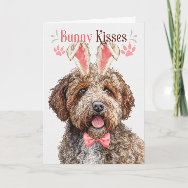 Lagotto Romagnolo Dog Bunny Ears for Easter Holiday Card (Front)