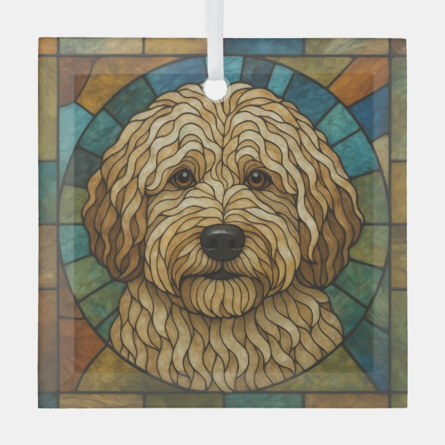 Lagotto Romagnolo Dog "Stained Glass" Glass Ornament (Front)