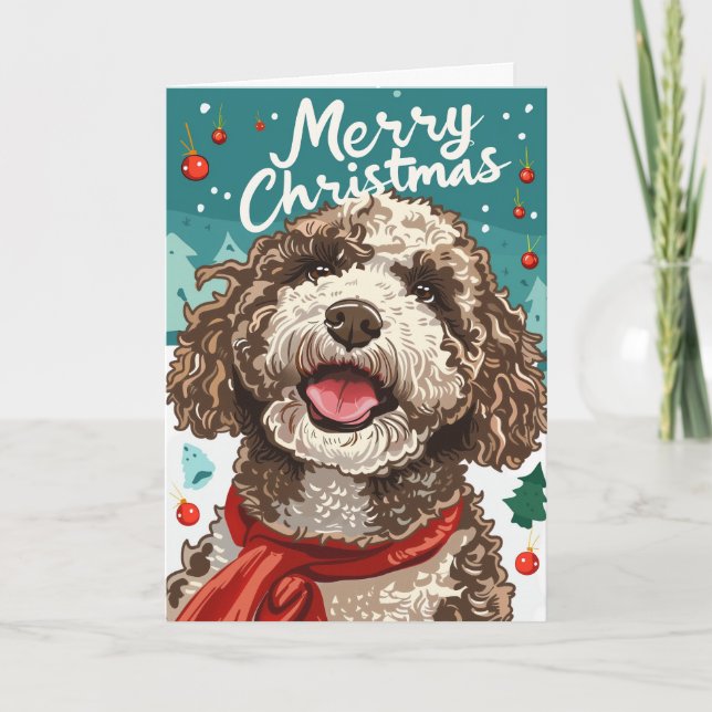 Lagotto Romagnolo Merry Christmas Personalized Holiday Card (Front)