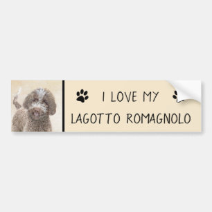 Lagotto Romagnolo Painting - Cute Original Dog Art Bumper Sticker