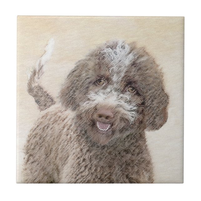 Lagotto Romagnolo Painting - Cute Original Dog Art Ceramic Tile (Front)