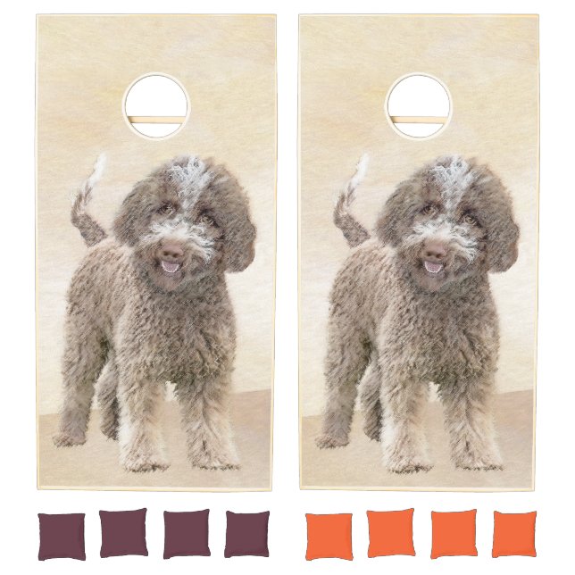 Lagotto Romagnolo Painting - Cute Original Dog Art Cornhole Set (Set)