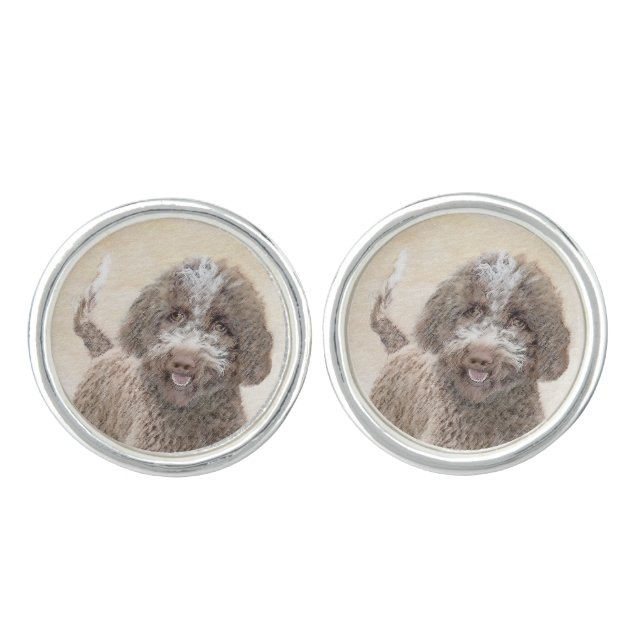 Lagotto Romagnolo Painting - Cute Original Dog Art Cufflinks (Front)