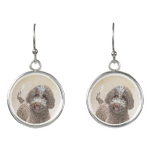 Lagotto Romagnolo Painting - Cute Original Dog Art Earrings