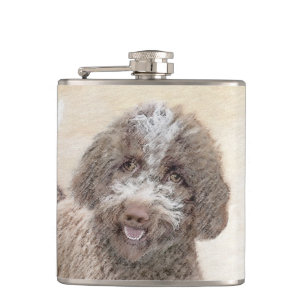 Lagotto Romagnolo Painting - Cute Original Dog Art Flask