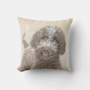 Lagotto Romagnolo Painting - Cute Original Dog Art Outdoor Pillow