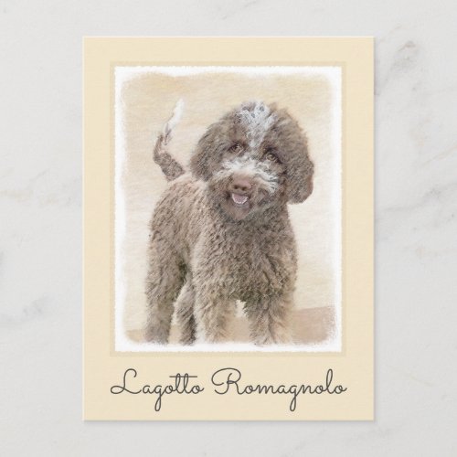 Lagotto Romagnolo Painting _ Cute Original Dog Art Postcard