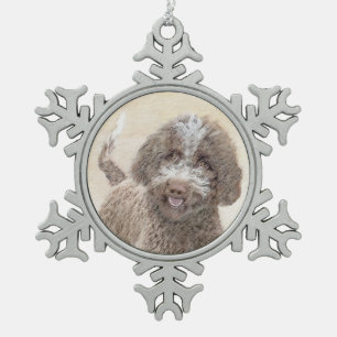 Lagotto Romagnolo Painting - Cute Original Dog Art Snowflake Pewter Christmas Ornament