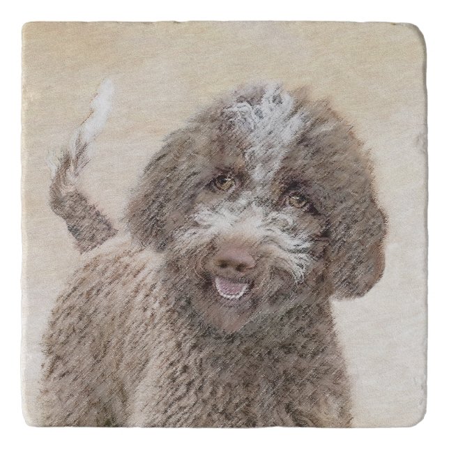 Lagotto Romagnolo Painting - Cute Original Dog Art Trivet (Front)