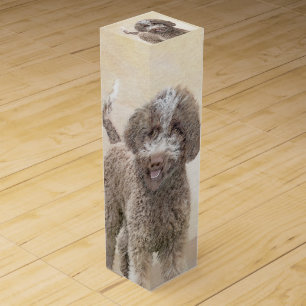 Lagotto Romagnolo Painting - Cute Original Dog Art Wine Box