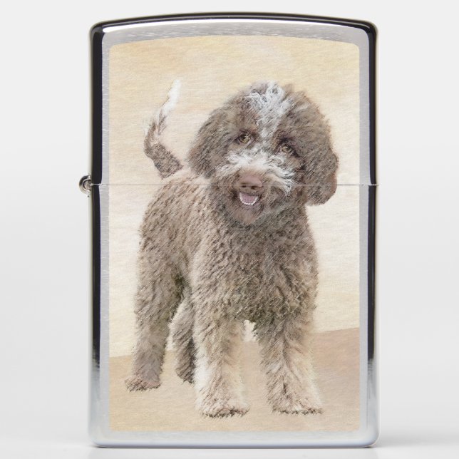 Lagotto Romagnolo Painting - Cute Original Dog Art Zippo Lighter (Front)