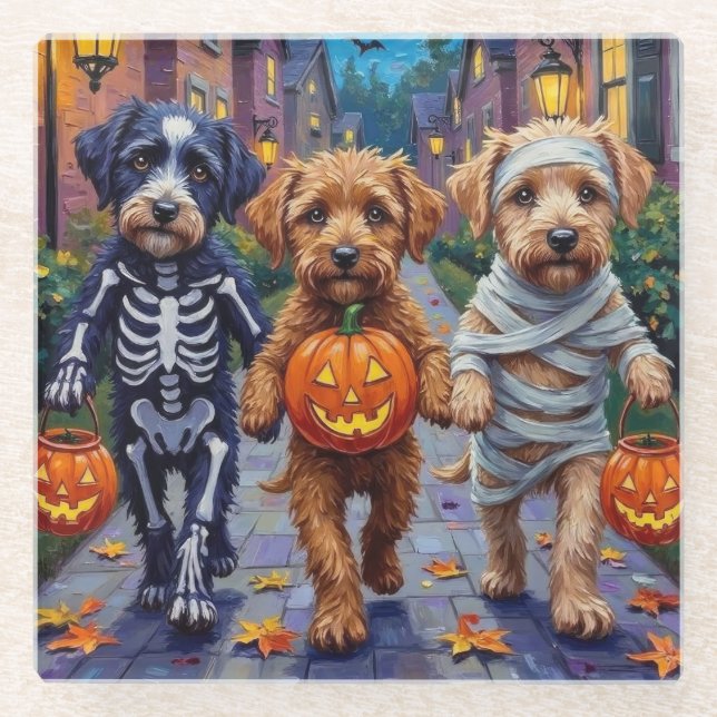 Lagotto Romagnolo Trick-or-Treating Halloween  Glass Coaster (Front)