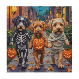 Lagotto Romagnolo Trick-or-Treating Halloween Wood Wall Art