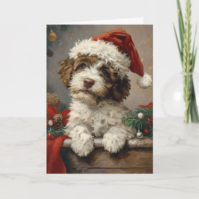 Lagotto Romagnolo vintage personalized Christmas Holiday Card (Front)