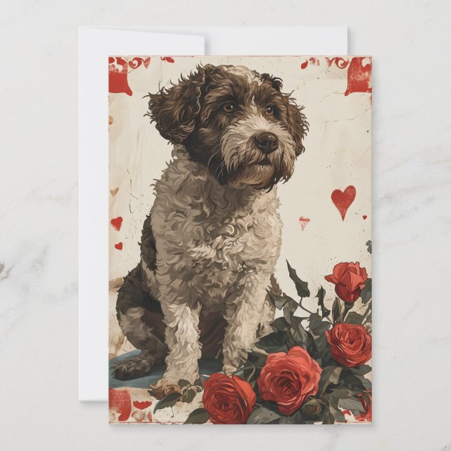 Lagotto Romagnolo Vintage Valentine's day  Holiday Card (Front)