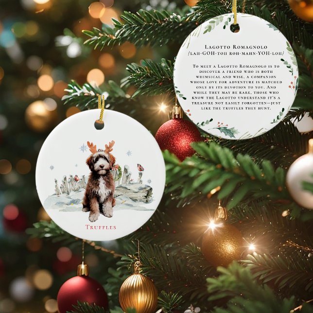 Lagotto Romagnolo Watercolor Dog | Monogram Ceramic Ornament (Creator Uploaded)