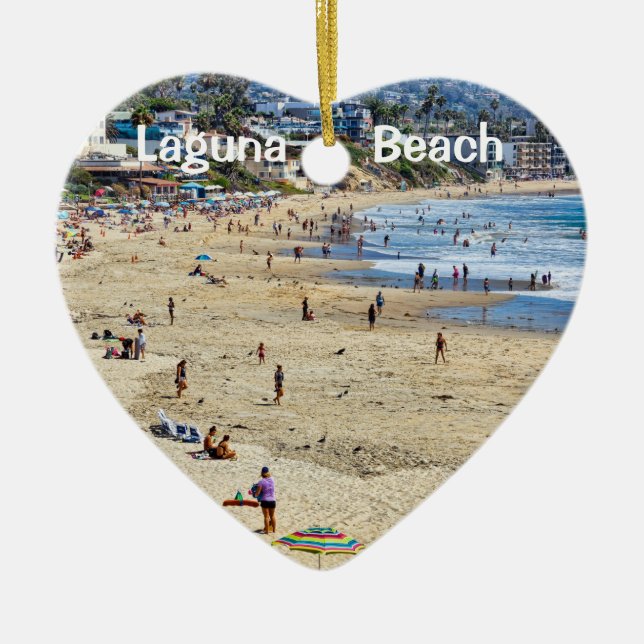 Laguna Beach 2 Sided Holiday Heart Ceramic Ornament (Front)