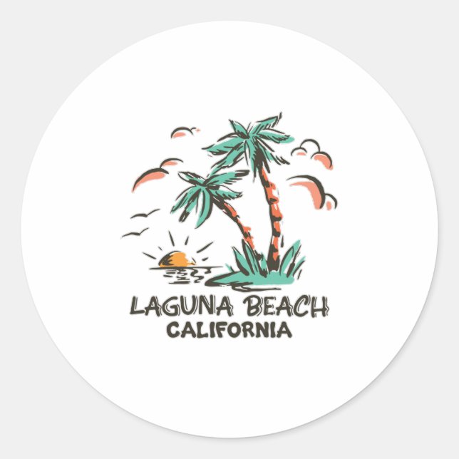 Laguna Beach-California-Colorful Sunset Classic Round Sticker (Front)
