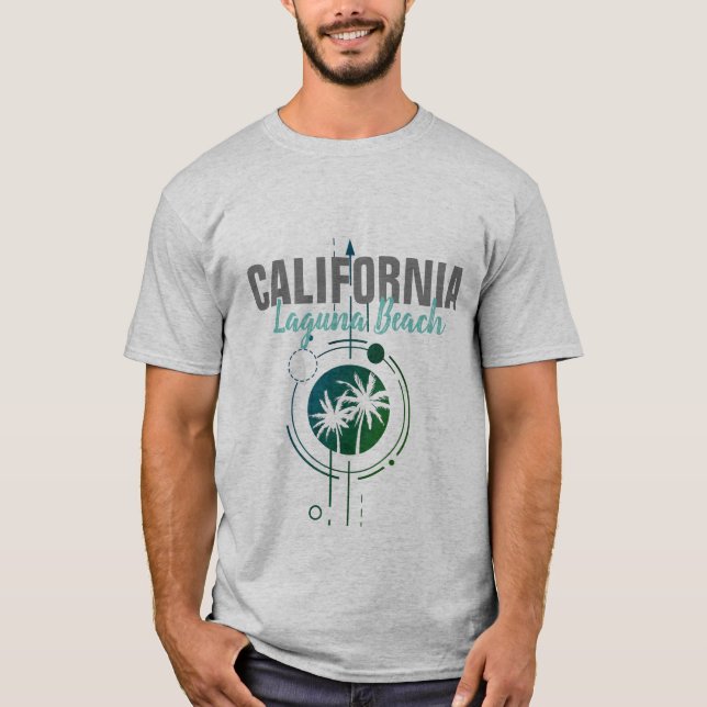 Laguna Beach California Geometric Palms T-Shirt (Front)